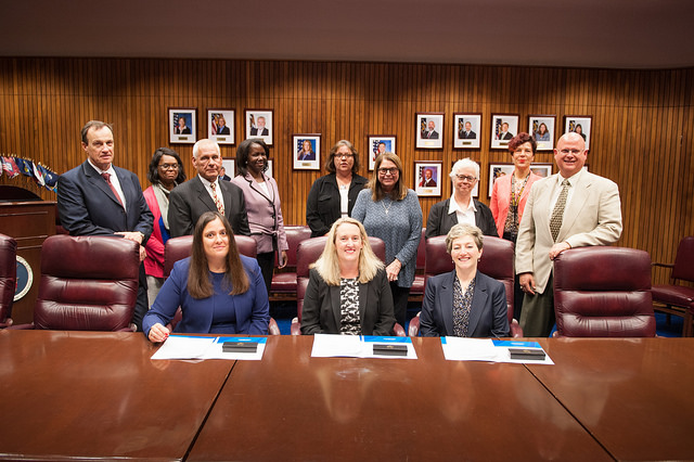 Deputy Assistant Secretary Loren Sweatt, USDOL-OSHA (seated, center), with representatives of ACC and OSHA at the Alliance signing ceremony on September 13, 2017.