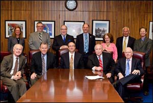Then-Assistant Secretary Dr. David Michaels, USDOL-OSHA (first row, center) with members of the Roadway Work Zone Safety and Health Partners after the signing the national Alliance renewal agreement on April 19, 2012.