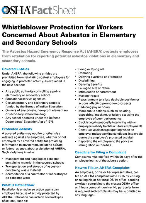 Whistleblower Protection for Workers Concerned About Asbestos in Elementary and Secondary Schools
