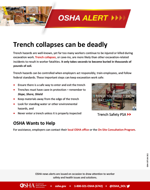 Trench Collapses Can Be Deadly: OSHA Alert
