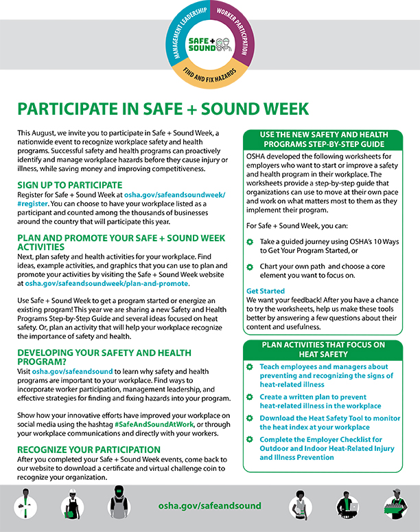 Safe + Sound Week Plan your Events Occupational Safety and Health