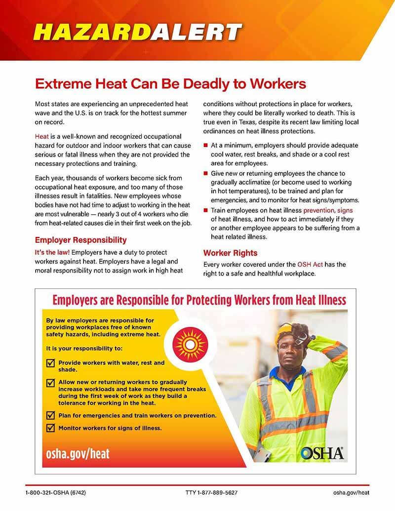 Heat: Extreme Heat Can Be Deadly to Workers Hazard Alert