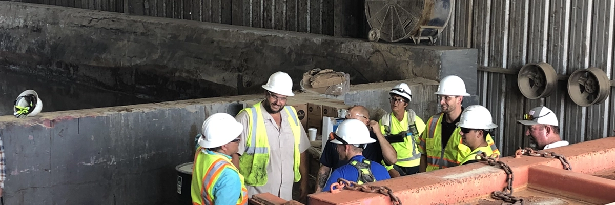 Workers gathered in discussion
