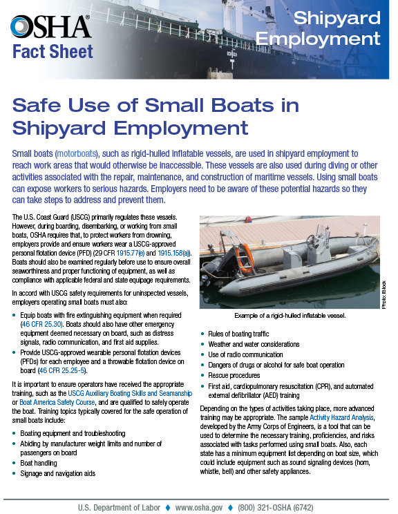 Shipyard Employment: Safe Use of Small Boats in Shipyard Employment Fact Sheet