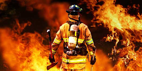Fire Rescue : Fire Fighter walkin into flames