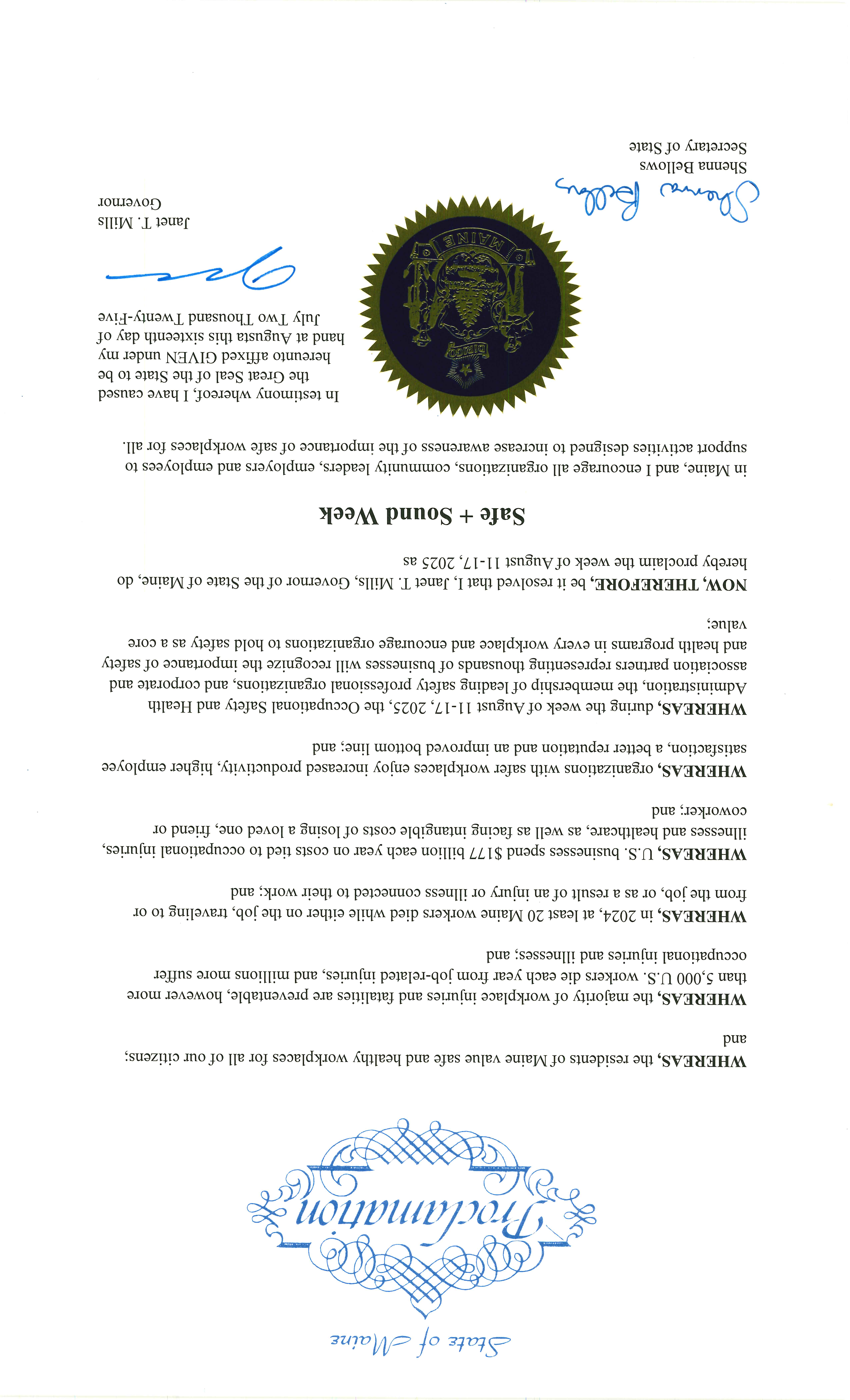 Maine Proclamation 2025
