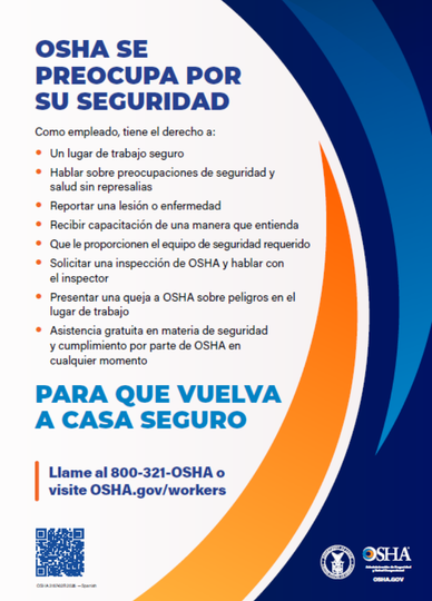 OSHA se preocupa por su seguridad para que vuelva a casa seguro