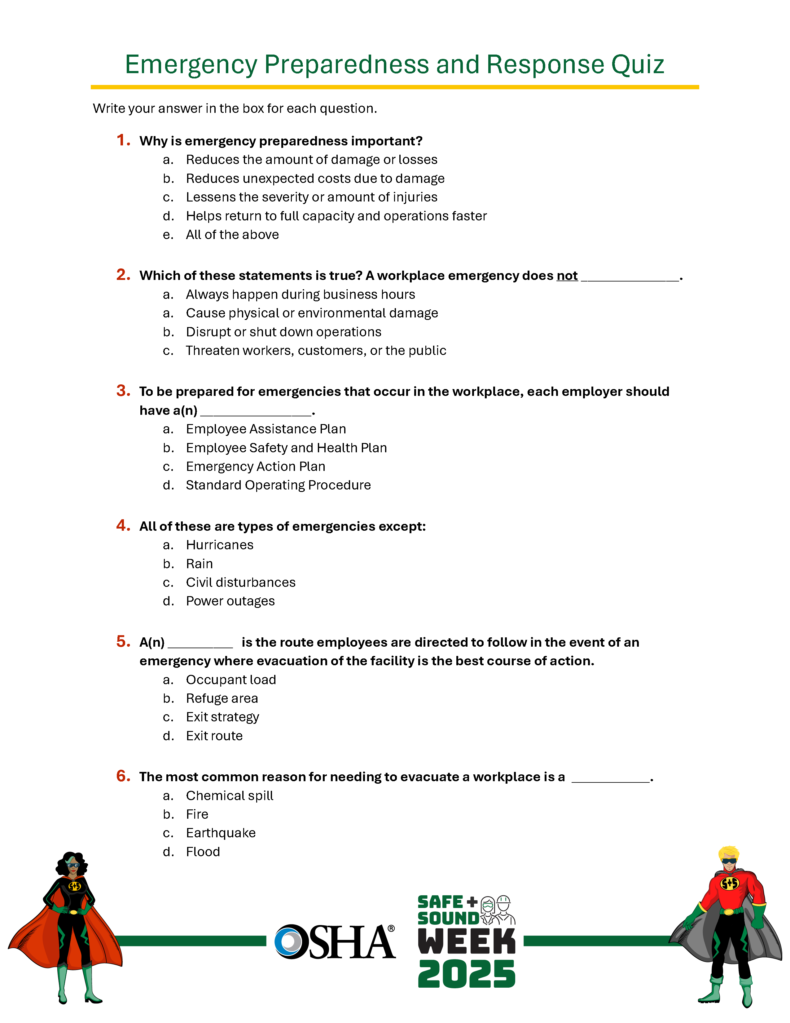Emergency Preparedness and Response Quiz