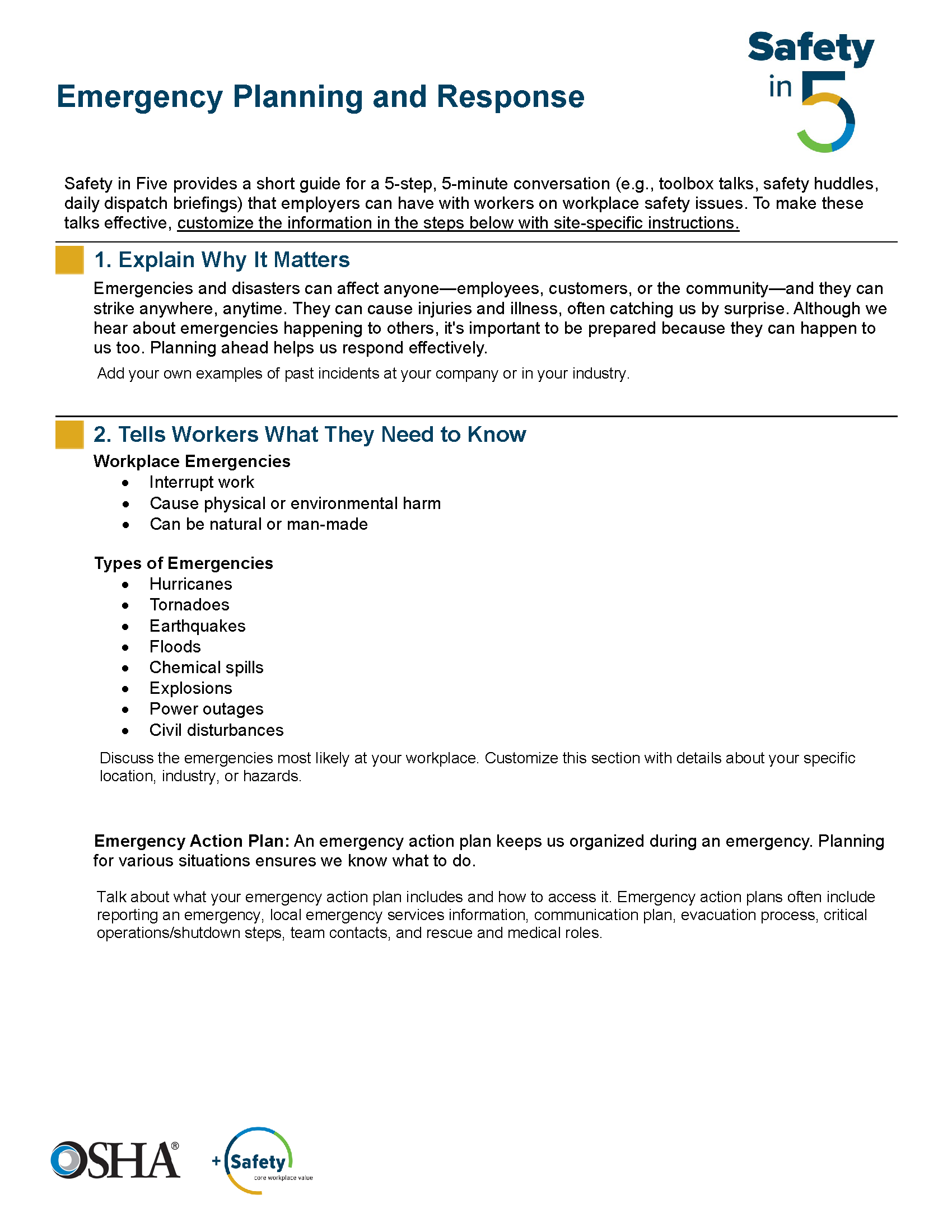 Safety in 5 – Emergency Planning and Response 