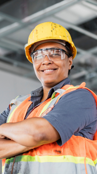 Careers: Warehouse: Factory employee with hard hat