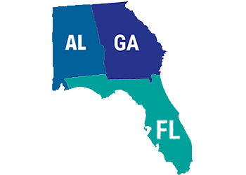 Alabama, Georgia, and Florida state silhouettes