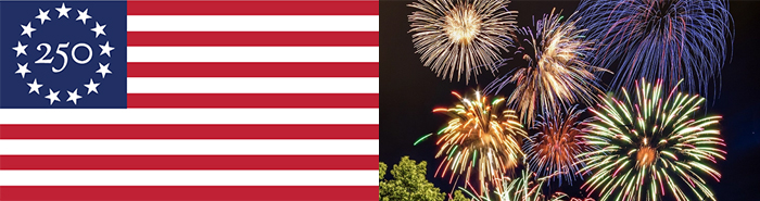 Freedom 250 flag and fireworks display
