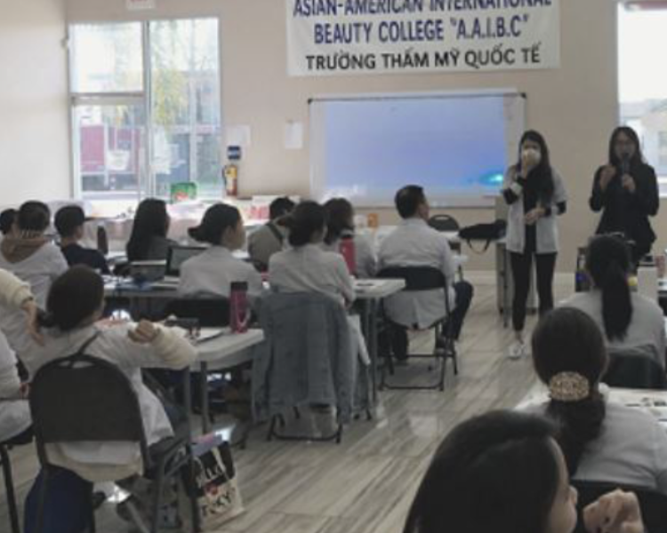 Asian female workers in a training at Asian-American International Beauty College