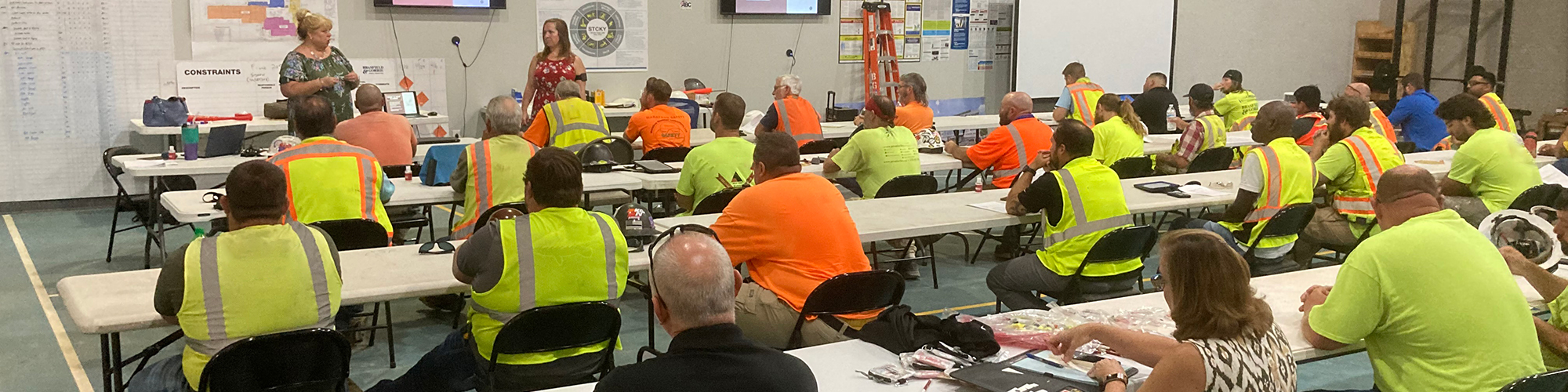 Construction workers in a safety training
