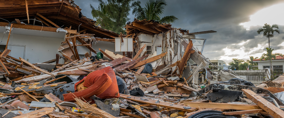The remains of a building after being destroyed by a hurricane.