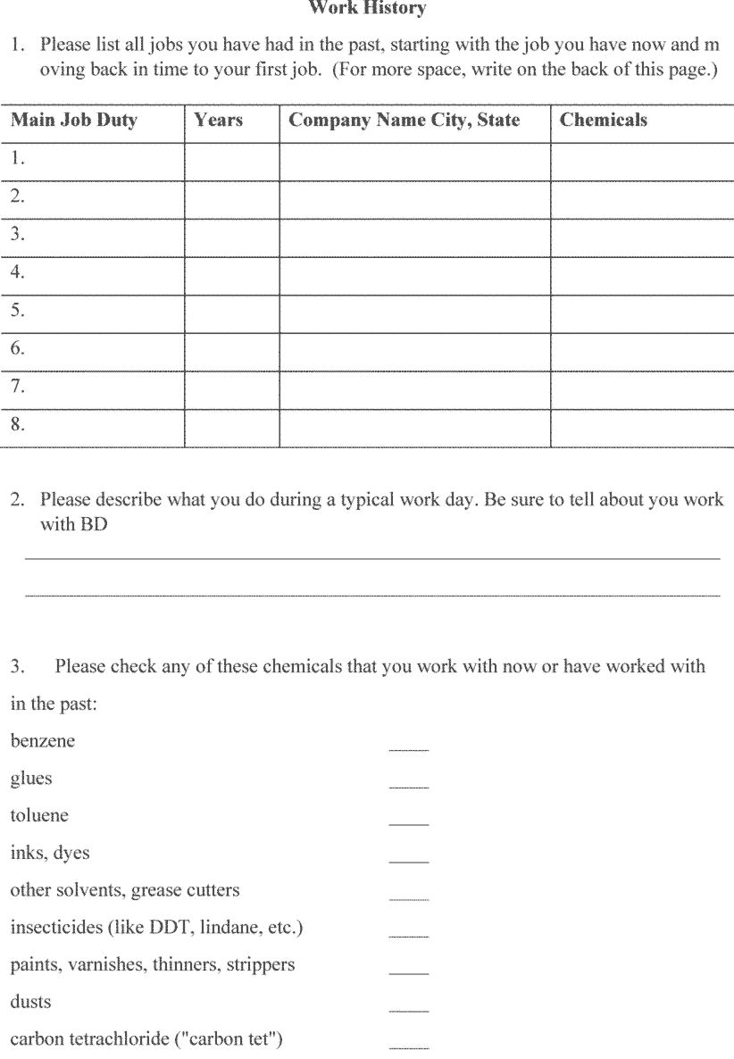 1,3-Butadiene (BD) Initial Health Questionnaire part 2