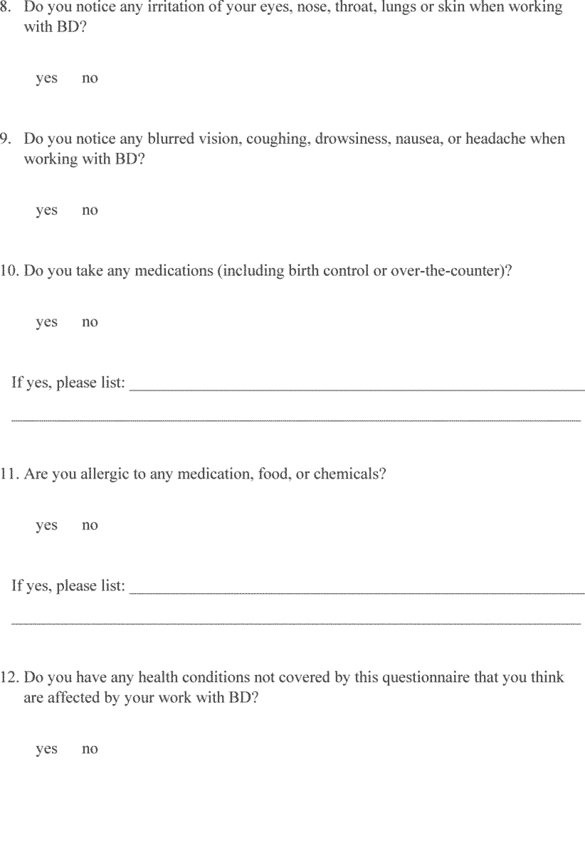 1,3-Butadiene (BD) Initial Health Questionnaire part 9