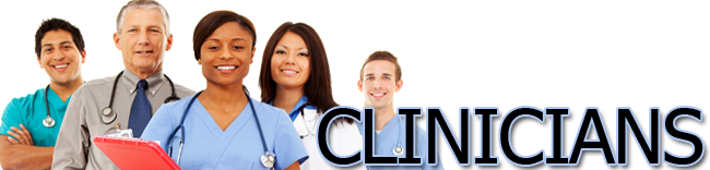 Photo of clinicians with the word Clinicians overlaying them