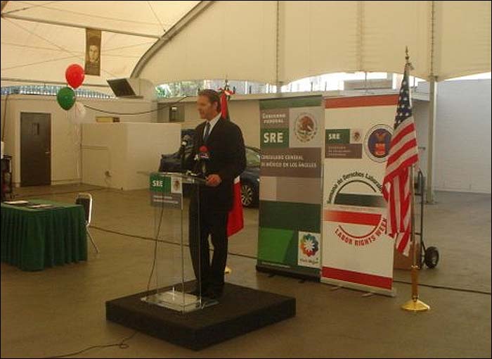 Ken Nishiyama Atha, Regional Administrator, USDOL-OSHA, delivers remarks at the signing of the OSHA and Consulates of Mexico in California Alliance on August 27, 2012.