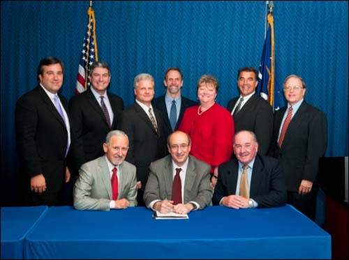 Then-Assistant Secretary of Labor for OSHA, David Michaels, PhD, MPH, with the members of the OSHA and ET&D Strategic Partnership Steering Team on January 25, 2011 in Washington, D.C.