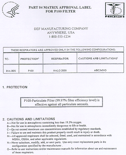Part 84 Matrix Approval Label