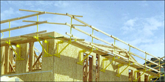 Figure 19 - A scaffold rigged for installing floor joists and floor trusses. For problems with accessibility in using figures and illustrations, please contact the DOC at 202-693-2020.