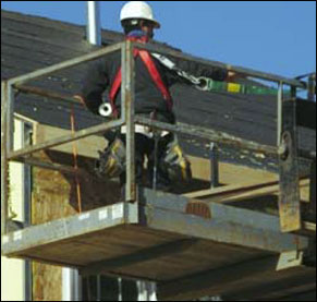 Figure 30 - Worker performing residential construction activities from an aerial lift. For problems with accessibility in using figures and illustrations, please contact the DOC at 202-693-2020.
