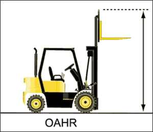 Figure 3. Forklift with overall raised height illustrated.