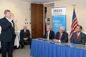 From left to right: Edwin G. Foulke, former Assistant Secretary, OSHA; Gregory Baxter, OSHA Region VIII Administrator; John Harp; Stephen Reiten; T. Roderick Henkels