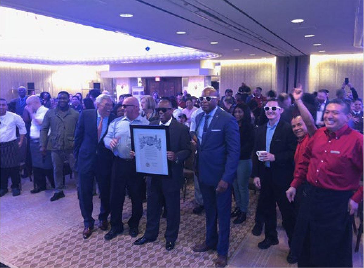 VPP Star Award Ceremony (Left to right – Tom Segesta (General Manager), Bill Dembski (Director of Engineering), Sylvester Turner (Houston Mayor), Bryan Francis (Director of Security and VPP Champion)