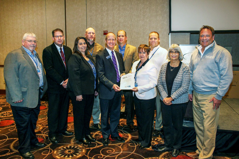 Left to right: Charles Rutledge, Safety Director, Faith Technologies, Inc.; Phil Shoemaker, Safety, Health & Environmental Services Director, The Builders' Association; Bonita Winingham, Deputy Regional Administrator, OSHA Region VII; David Hulse, Regional Safety Director, JE Dunn Construction Company; Don Greenwell, President, The Builders' Association; Brian Schrader, Safety Director, McCownGordon Construction; Barbara Theriot, Area Director, OSHA Kansas City Area Office; Dwayne Hartman, Senior Loss Control Consultant, Risk Control Services, Lockton Companies, LLC; Jacalyn Wheeler, Compliance Assistance Programs, OSHA Kansas City Regional Office; and Todd Sieleman, OSHA Compliance Assistance Specialist, OSHA Kansas City Area Office.| Photo Credit: OSHA | Copyright: Public Domain