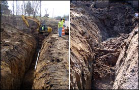 Before-and-after photo of a cave-in at a construction site. Before-and-after photo of a cave-in at a construction site.