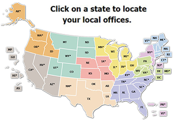 Map of U.S. states colored by OSHA Region