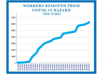 Chart showing workers removed from COVID-19 hazard