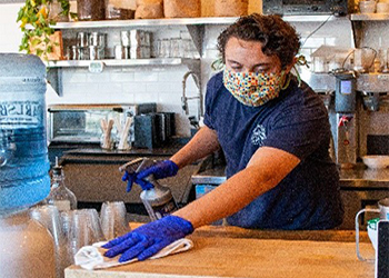 Worker wearing face mask