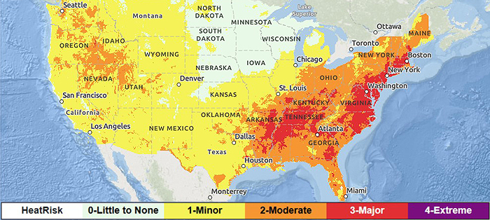 National Weather Service heat risk map for July 17, 2025