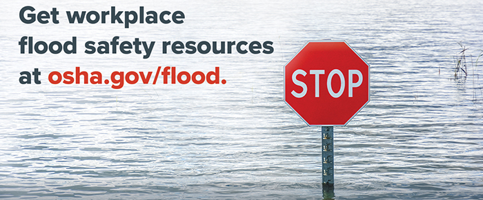 Stop Sign under flood water. Get workplace flood safety resources at osha.gov/flood