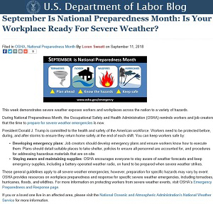 September Is National Preparedness Month: Is Your Workplace Ready For Severe Weather?