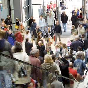 Photograph of crowd at a store