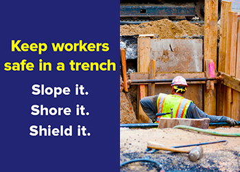 Keep workers safe in a trench. Slope it. Shore it. Shield it.