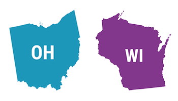 Ohio and Wisconsin states silhouetted