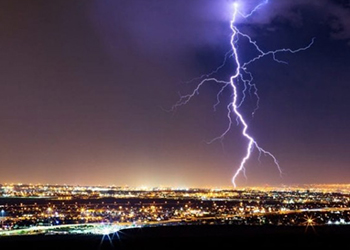 Lightning strike near city