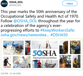Screenshot of OSHA 50 tweet