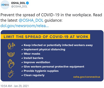 Prevent the spread of COVID-19 in the workplace. Read the latest @OSHA_DOL guidance.