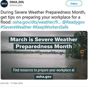 During Severe Weather Preparedness Month, get tips on preparing your workplace for a flood.