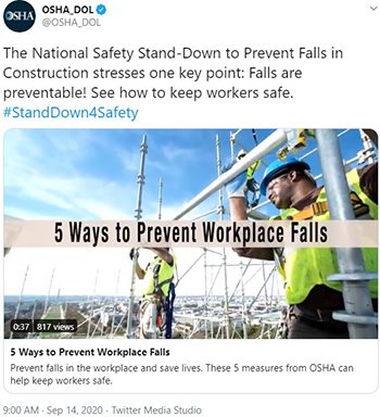 The National Safety Stand-Down to Prevent Falls in Construction stresses one key point: Falls are preventable! See how to keep workers safe. #StandDown4Safety