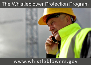 Photo of worker using a cell phone, with the caption: The Whistleblower Protection Program - www.whistleblowers.gov