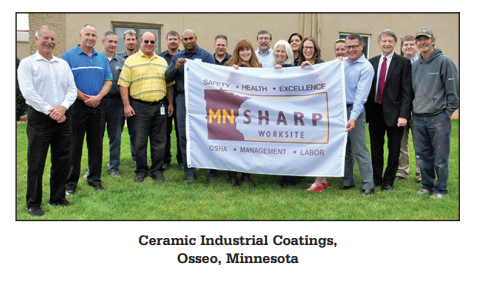 Ceramic Industrial Coatings’ management and employees at the SHARP ceremony in 2015.  The company received SHARP renewals in 2017 and 2019